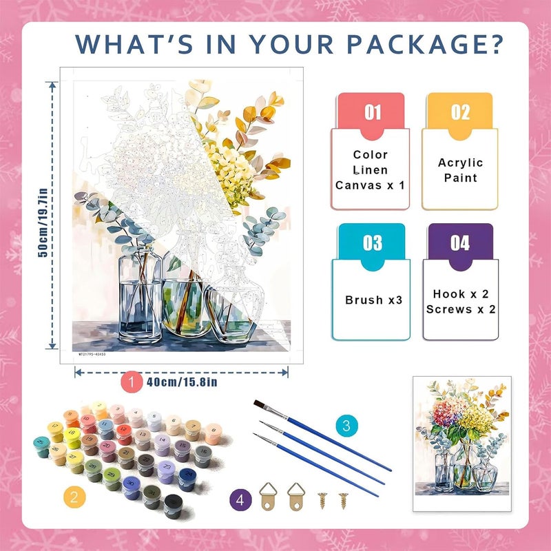 hito Flowers Paint by Numbers Kit for Adults - Flower Paint by Numbers Kit for Adults Beginner for Gift Home Wall Decor 16x20 Inch - Image 2